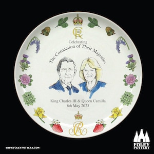 KCIII: King Charles III, Queen Camilla, Coronation, Commemorative, inspired, illustrated, Tribute - Fine Bone China - Coupe Plate