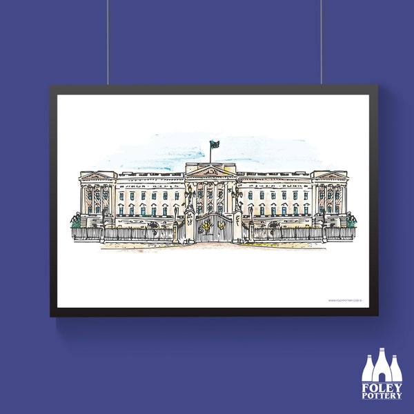 PL : Buckingham Palace, Londres, Royaume-Uni - ( Inspiré ) - Illustré - Fine Art Print
