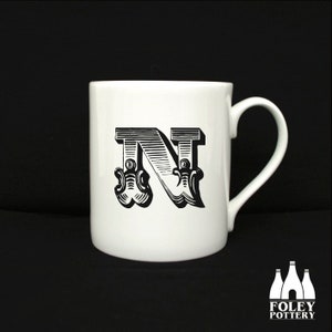 ALPH: N - Alfabeto - Letra - Inspirado - Ilustrado - Homenaje - Taza de porcelana fina