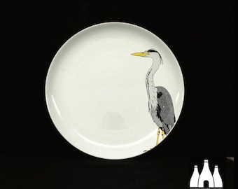 B: Heron - Birds - Wildlife - Inspired - illustrated - Fine bone China Plate