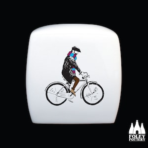 FCC: Aston Villa, Football, Flat Cap Fan, Cyclist, illustrated, inspired, Tribute - Fine Bone china - Cube Money Box
