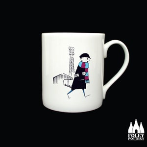 FCF: Burnley, aficionado a la gorra plana, ciclista, ilustrado, inspirado, homenaje - Taza de porcelana fina
