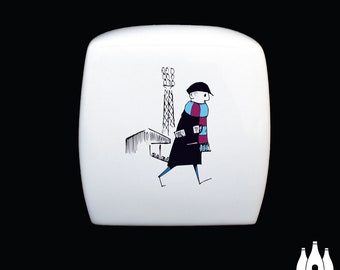 FCF: Burnley, Flat Cap Fan, illustrated, inspired, Tribute - Fine Bone china - Cube Money Box