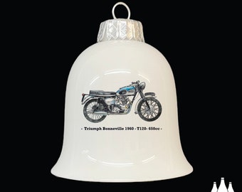 CMC : Triumph Bonneville T120 - 1960 - 650 cm3 - Moto classique - Inspiré - Illustrations - Hommage - Porcelaine fine - Cloche suspendue
