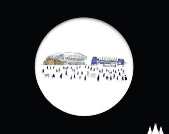 FFG: Everton FC - MatchDay@GoodisonPark/Bramley-MooreDock Stadium - Then and finally Now - Illustrated -  - Ceramic Coaster