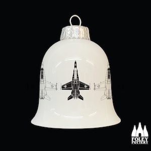 APC: F18 Hornet, Jet Fighter, Aeroplane, Aviation, Inspired, illustrated - Tribute - Fine bone China Bell