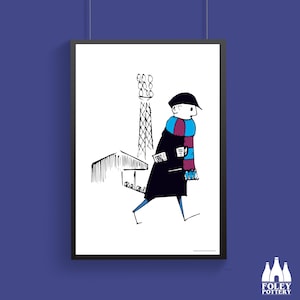 FCF: Burnley FC, Retro Fußball Anhänger, Schiebermütze Fan, Fußball Schal - Inspiriert - Illustriert - Tribut - Fine Art Print