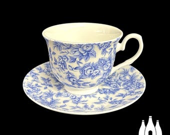CH: Chintz, Lemon Blossom Blue, Pattern, Hand decorated, Yarnfield Cup and Saucer,  Fine Bone China