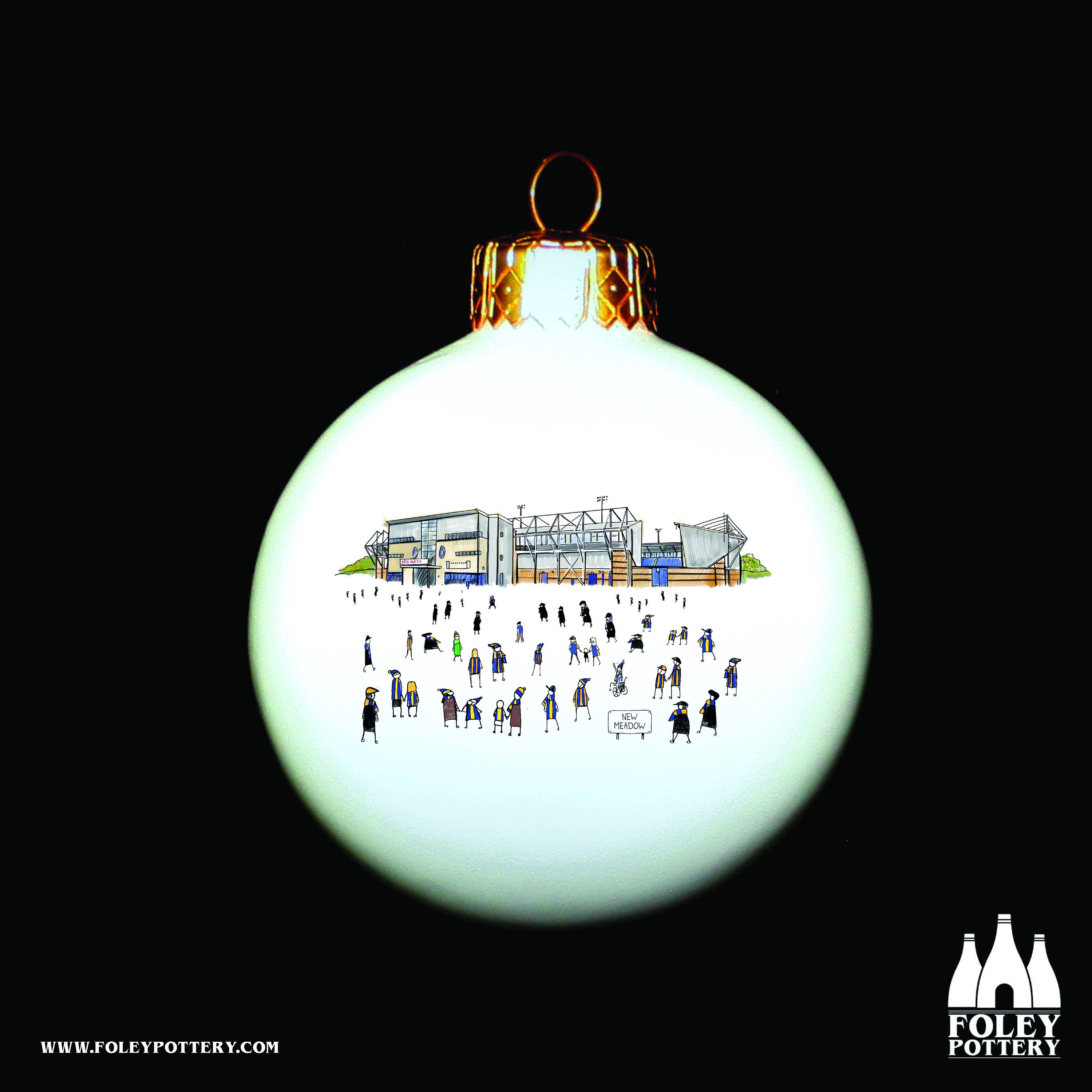 FFG: Shrewsbury Town FC - MatchDay@NewMeadow - Estádio - Ilustrado - Inspirado - Homenagem - Porcelana fina - Bauble