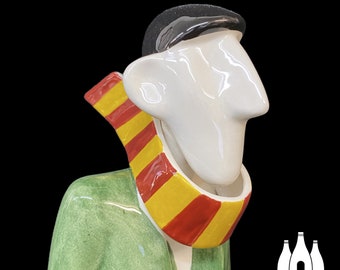 FCF: Flat Cap Fan - Football Figurine - Red and Yellow Scarf - inspired -  - Earthenware