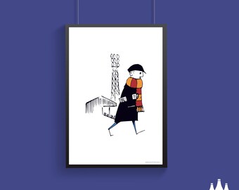 FCF: Bradford City FC, Flat cap Fan, Retro Football Fan, Inspired, Illustrated, Tribute - Fine Art Print