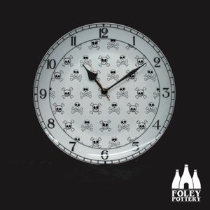 HAL: Halloween - Skull and crossbones - Pirate - Spooky - inspired - illustrated  - Tribute - Fine Bone China - 10" Clock