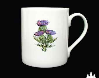 G: Geïllustreerd, distel, wilde bloem, bloem, bloemen, tuinieren, volkstuin, tuinman, tuinman, tuin, Geïllustreerd - Fine bone China - Mok