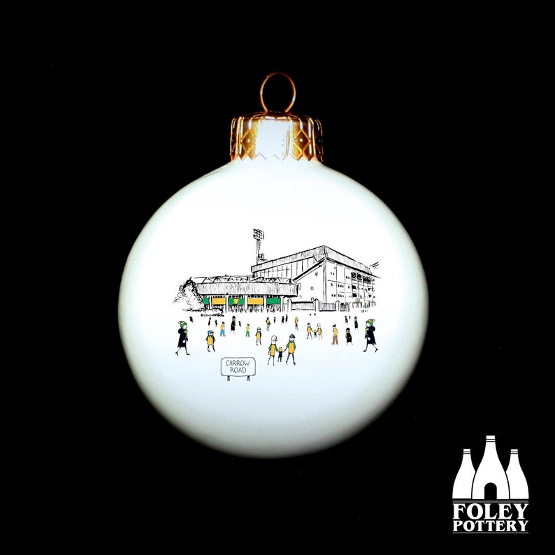 FFG: Norwich City FC Carrow Road Match day Inspired Stadium Illustrated Tribute fine bone china Bauble image 1