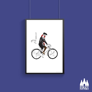 Può includere: Illustrazione in bianco e nero di una persona che va in bicicletta. La persona indossa una sciarpa e una giacca. La bicicletta ha un cestino sul davanti.