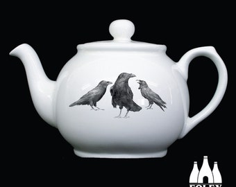 B: Raven, Birds, Wildlife, Animal  - Fun Illustrated  - (  )  - Fine Bone China - Tea Pot