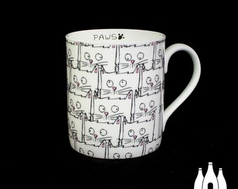 P: Cats -  Feline - Kitty - Cartoon - illustrated - Inspired - Fine Bone China Mug