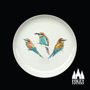 B: European Bee Eater, Birds - British bird, Wildlife - Inspired - illustrated - Fine bone China Plate