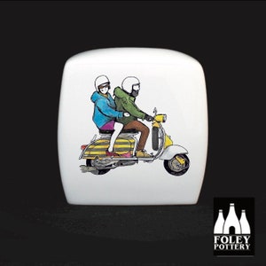 SC:Scooter, Scootering, Classic Scooter Scooterist - ( Inspired ) - ( illustrated ) - Tribute -   Fine bone China - Money box