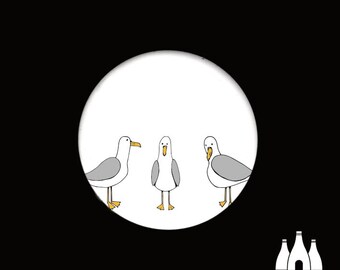 S: Seagull - Seaside - Birds -  - illustrated - Ceramic Drinks Coaster