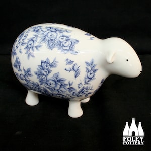 CH: Chintz, Lemon Blossom Blue, Pattern, Hand decorated, Fine Bone China - Sheep savings  Bank - Money Box