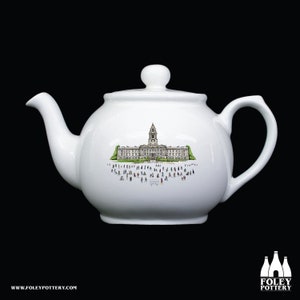 TH: Stockport Town Hall, England, Inspired, illustrated, Tribute -  Fine Bone China Bottle  - Tea Pot