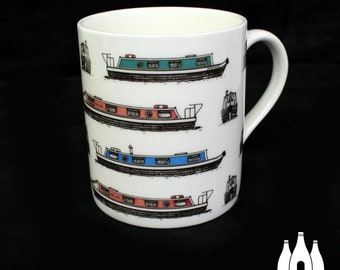 OTC: On The Cut, Canal Boat, Narrow boat, Barge, Illustrated - inspired - Fine bone china Mug