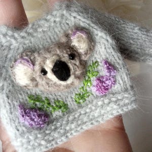 Hand Knit Blythe Doll Outfit – Koala Sweater Set, 12" Doll Clothes image 3