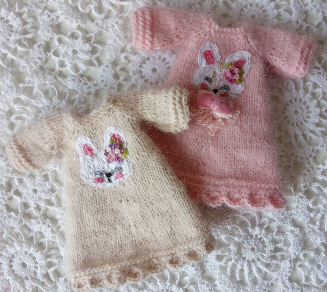 Bunny Clothes for Blythe Doll Pink Easter Dress With Embroidered Rabbit ...
