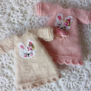 Bunny Clothes for Blythe doll Pink Easter dress with embroidered rabbit for doll 12&#39;&#39;