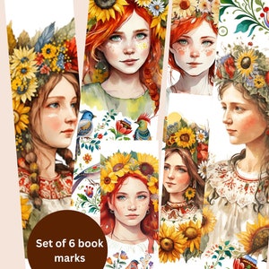 Ukrainian Girl bookmarks Set of 6 digital bookmarks Printable paper ephemera Folk art ornaments image 2