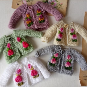 Blythe doll hand embroidered cardigan Pink roses clothes for Pullip,Bjd Sweater for doll 12 inch
