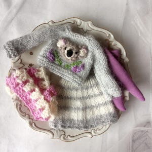 Hand Knit Blythe Doll Outfit – Koala Sweater Set, 12" Doll Clothes image 13