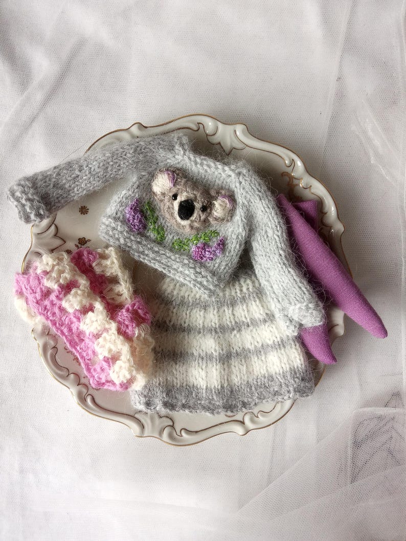 Hand Knit Blythe Doll Outfit – Koala Sweater Set, 12" Doll Clothes image 13