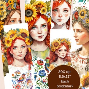 Ukrainian Girl bookmarks Set of 6 digital bookmarks Printable paper ephemera Folk art ornaments image 1