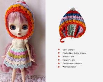 Crochet  Rainbow hat for Blythe doll 11 inch Gnome hat