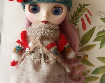 Knitted Winter Outfit for Blythe Doll: 8-Piece Set