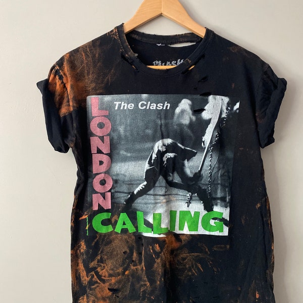 Sbiancato e invecchiato The Clash band shirt taglia media