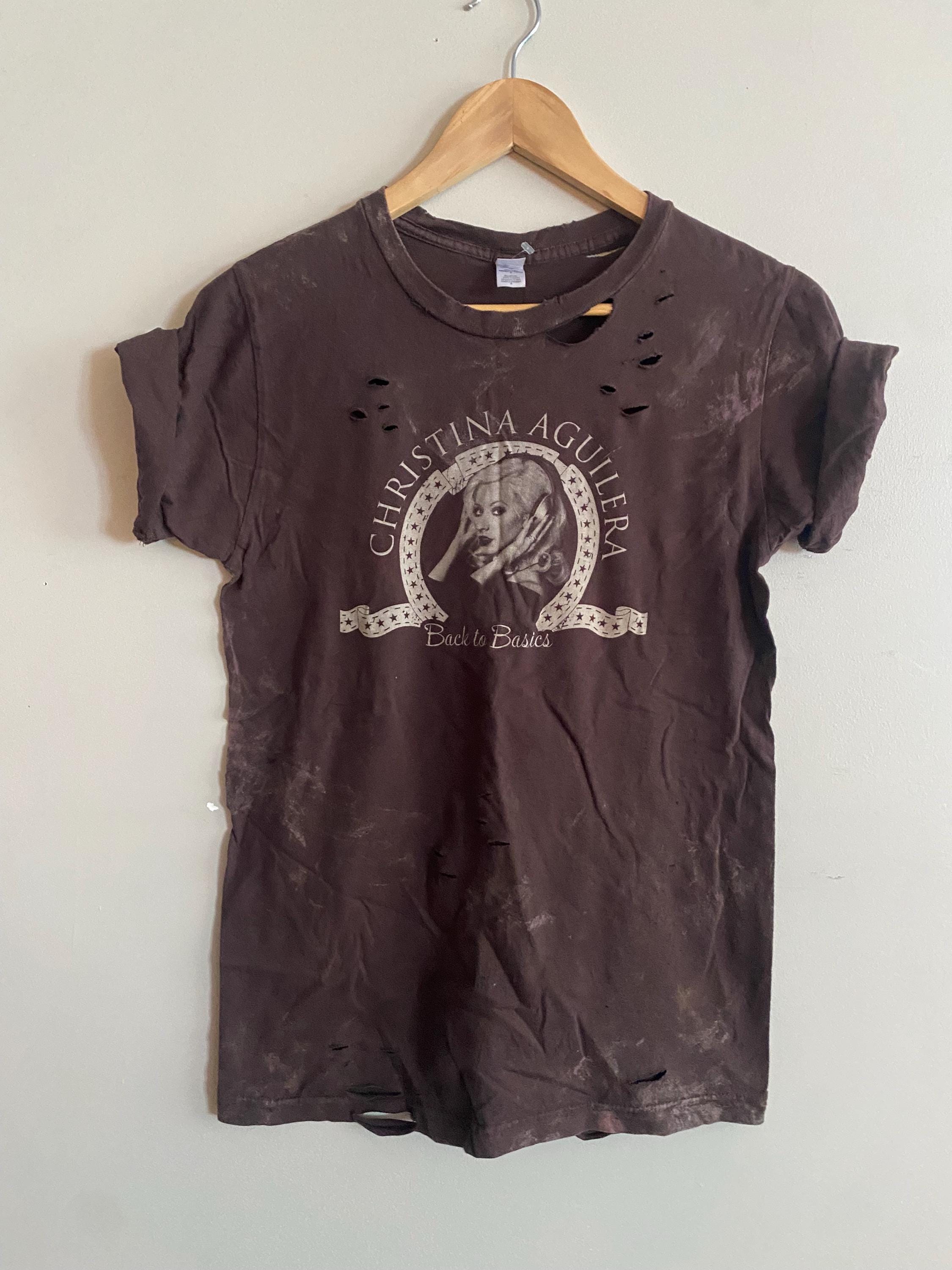 Bleached and distressed Christina Agulera shirt size small