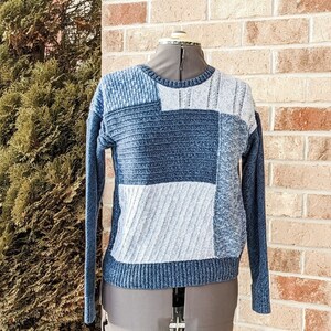 Vintage 90s- 2000s- y2k- Blue Sweater- Striped- Vegan- Knit- Cotton- Retro- Cyber- Chic- Classic- Cozy- Cottagecore- Buffy Cosplay- Size S