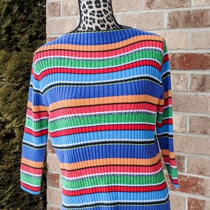 90s Vintage- Primary Striped- Crop Top- Friends- Monica- Phoebe- Style- Ribbed Sweater- Top- Rainbow