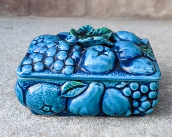 Vintage 60s- Inarco Blue Mood Fruit-Candy Dish with Lid- Kitsch- Kitchen- Dining- Home- Decor- Collector- Replacement- Fruity- Retro- China