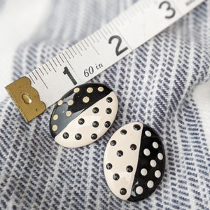 Polka Dot Earrings- 70s Vintage- Pinup Girl- 50s 60s style- Black and White- Mod- Oversized Earrings- Stud