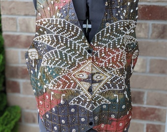 Vintage 90s- 80s- Beaded Vest- Wearable Art- Fancy- Vests- Art Deco- Unique- Boho- Festival Wear- Magic- Witchy- Stevie Nicks- Style-