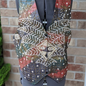 Vintage 90s- 80s- Beaded Vest- Wearable Art- Fancy- Vests- Art Deco- Unique- Boho- Festival Wear- Magic- Witchy- Stevie Nicks- Style-
