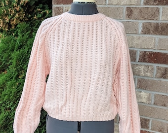 Vintage 80s- Pastel Sweater- Crop Top- Crop Sweater- VSCO Girl- Pastel Pink- Cozy- Thick Sweater- Holiday Sweater- Oversized- Kawaii