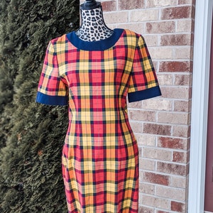60s Oberon Plaid Dress- Late 60s- Early 70s- MadMen- Mod- Retro- Funky- Stylish- Power Print