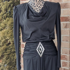 Vintage 80s- Black Dress- Lady Gaga- Morticia- Goth- Glamorous- LBD- Stretchy- Knit- Dress- Superstition- Lola Berent- Size