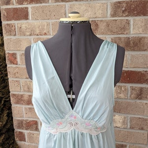 Vintage 70s- Lorraine- Nightgown- Embroidered- Cross Stitch- Floral- Nightie- Boho- Hippie- Flower Child- Festival Wear