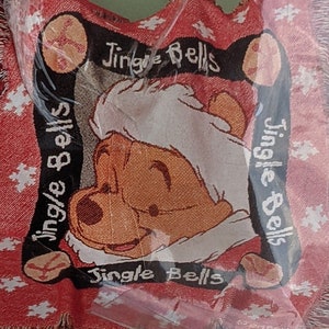 Vintage 90s- 2000s- y2k- Tapestry Throw- Winnie the Pooh- Authentic- Retro- Disney- Santa Claus- Jingle Bells- Decor- Holiday- Christmas